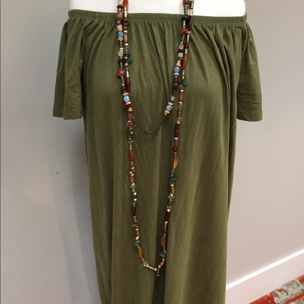 ASOS Off Shoulder Maxi Dress Army Green Boho